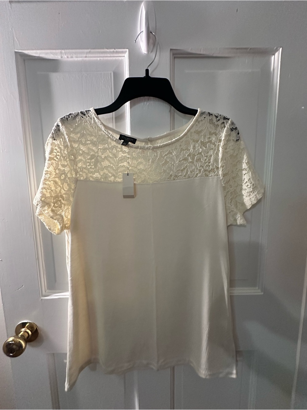 Talbots Cream Lace Yoke Short Sleeve Top